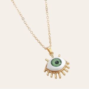 14k Gold Evil Eye Necklace, Evil Eye Pendant, Pink Evil Eye Necklace, Resin Evil